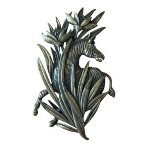 Vintage JJ Jonette Jewelry Zebra in Jungle Brooch Pin Gold Tone